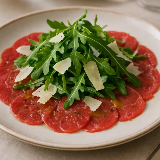 Карпаччо из говядины с рукколой и пармезаном