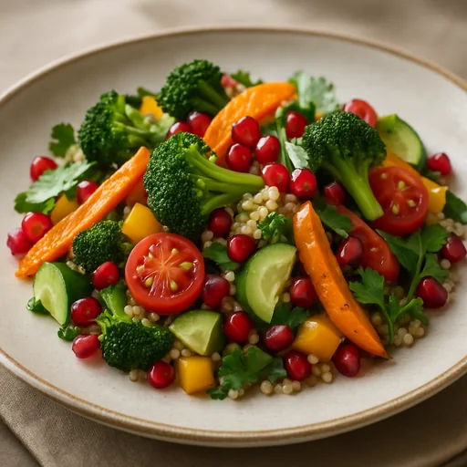 Постный овощной салат с киноа и гранатом