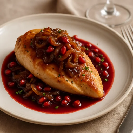 Курица с карамелизированным луком и гранатовым соусом