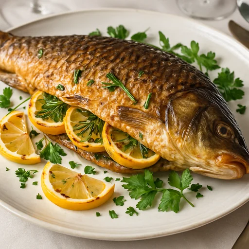 Сазан, запечённый с лимоном и травами