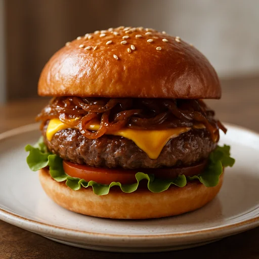 Шефбургер с говяжьей котлетой и карамелизированным луком