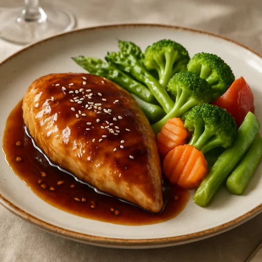Куриное филе с соусом терияки и овощами на пару