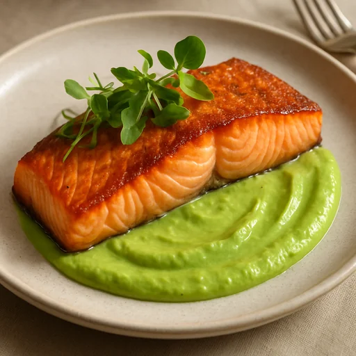 Жареный лосось с соусом из авокадо