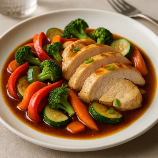 Курица с овощами в соевом соусе на пару