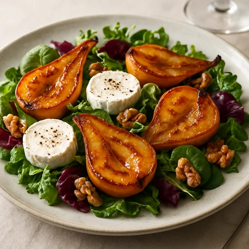 Салат с жареными карамелизированными грушами и козьим сыром