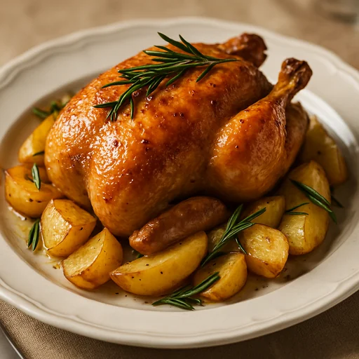 Печёный цыплёнок с розмарином и картофелем