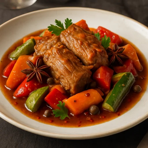 Томленая свинина с овощами и пряностями