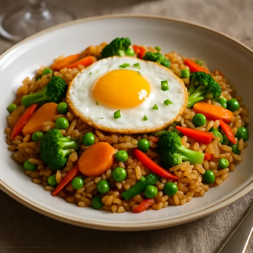 Китайский жареный рис с овощами и яйцом