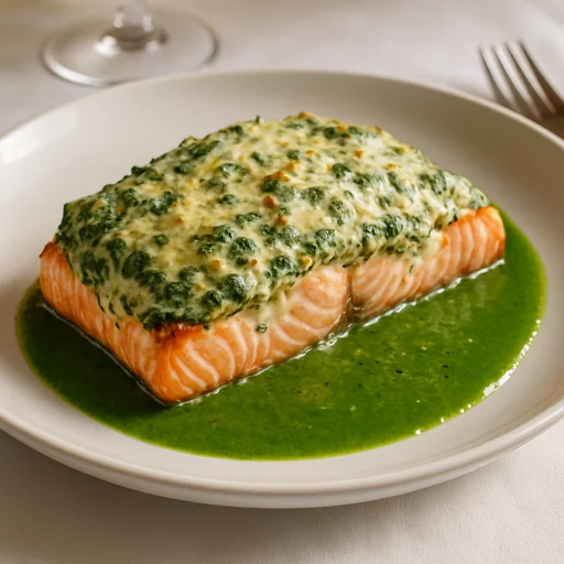 Лосось, запечённый с кремом из шпината и пармезаном