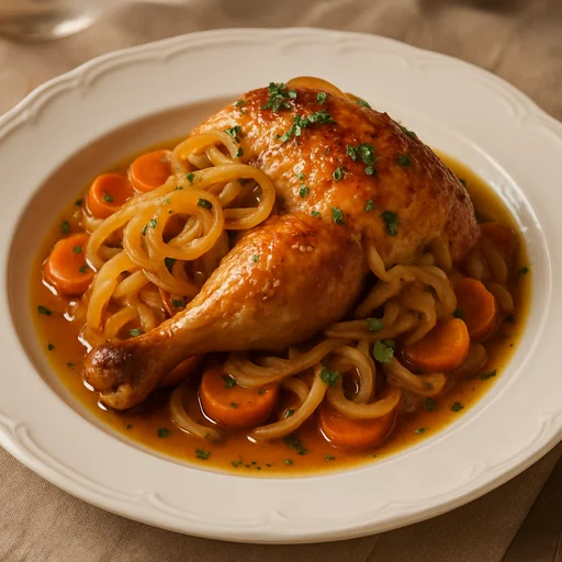 Цыплёнок по-еврейски с луком и морковью