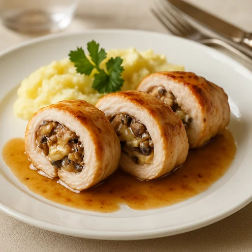 Куриные рулетики с шампиньонами и сыром