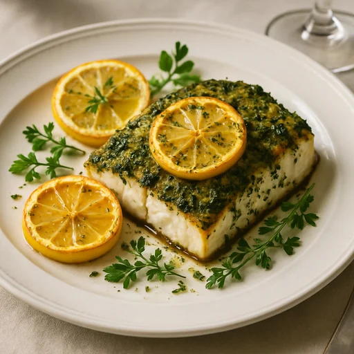 Печёный палтус с лимоном и травами