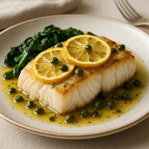 Треска, запечённая с лимоном и каперсами