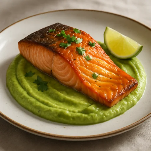 Лосось запечённый с соусом из авокадо и лайма