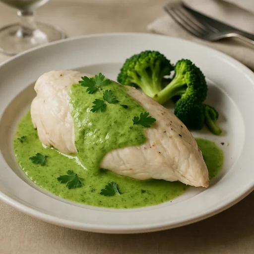 Куриное филе на пару с зелёным соусом