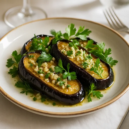 Баклажаны с чесночным соусом и зеленью