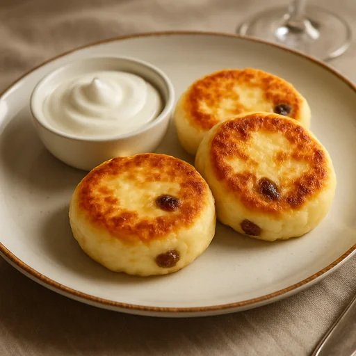 Сырники с изюмом и сметаной
