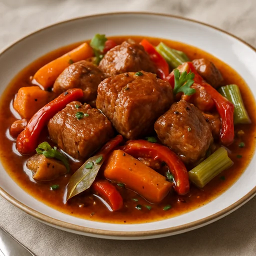 Тушёная свинина с овощами и пряностями