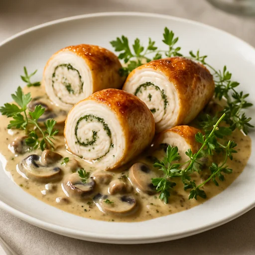 Куриные рулеты с грибным соусом и пряными травами