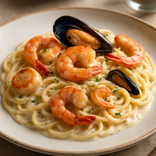 Паста с морепродуктами в сливочном соусе