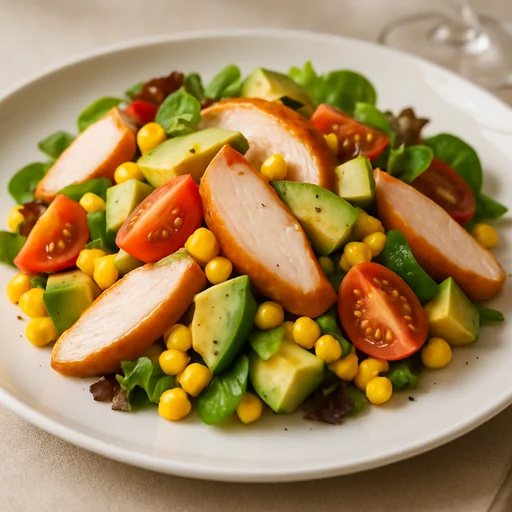 Салат из копченой курицы с авокадо и кукурузой