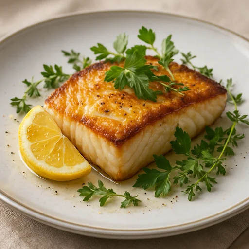 Жареный палтус с лимоном и травами