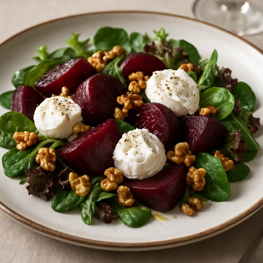 Салат с печёной свёклой, козьим сыром и грецкими орехами