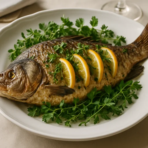 Печёный карп с травами и лимоном