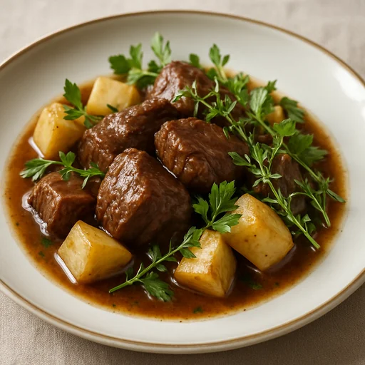 Телятина тушёная с корнем сельдерея и травами