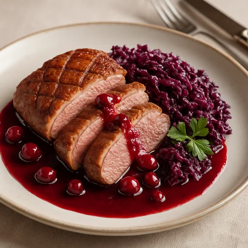 Утка с красной капустой и клюквенным соусом