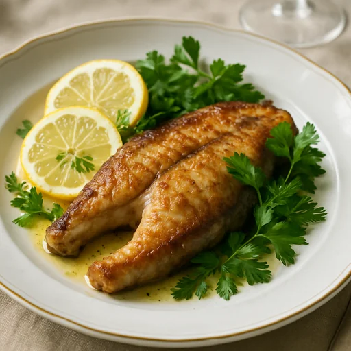 Жареный сом с лимоном и зеленью