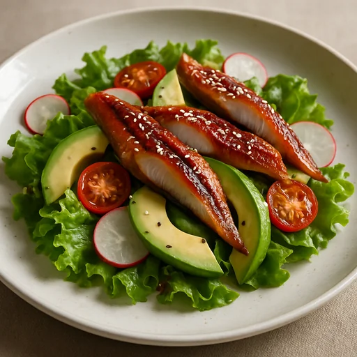 Салат с копченым угрем и авокадо
