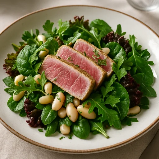 Салат с тунцом, фасолью и зеленью