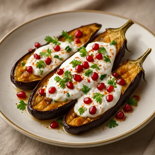 Баклажаны, запечённые с чесночным йогуртовым соусом